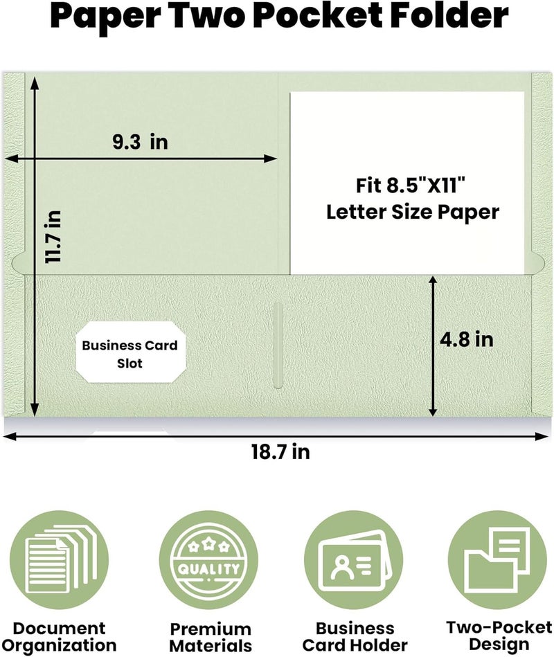 SUNEE Folders with Pockets (25 Pack, Grayish Green), 2 Pocket Folders Fit Letter Size, Paper File Folder for School Office Home Business, Textured Paper - Image 2